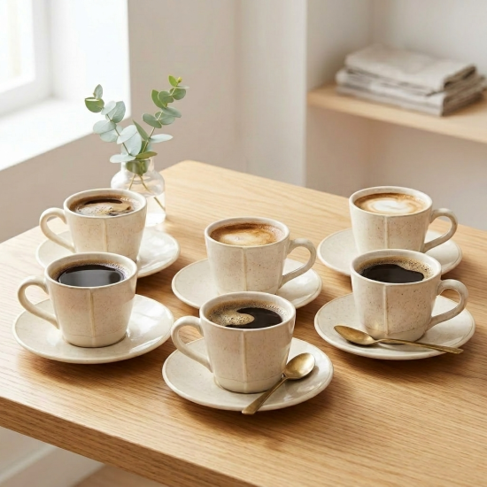 Coffee Cup and Saucer Set 6 Pcs With Wooden Stand